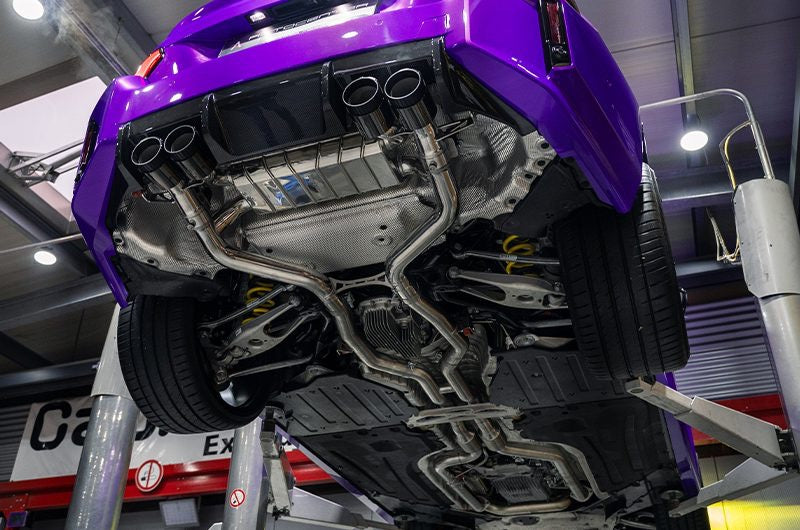 LCE x Capristo BMW M2 G87 ECE Klappenabgasanlage und Mittelschalldämpfer Ersatzrohr mit eloxierten Endrohrblenden und Aluminium Aussenhülse (Blenden wahlweise gerade oder schräg)