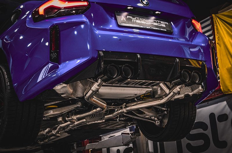 LCE x Capristo BMW M2 G87 ECE Klappenabgasanlage und Mittelschalldämpfer Ersatzrohr mit eloxierten Endrohrblenden und Aluminium Aussenhülse (Blenden wahlweise gerade oder schräg)